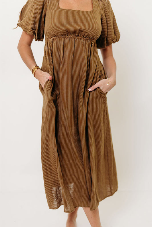 Phoebe Midi Dress in Camel/Cream