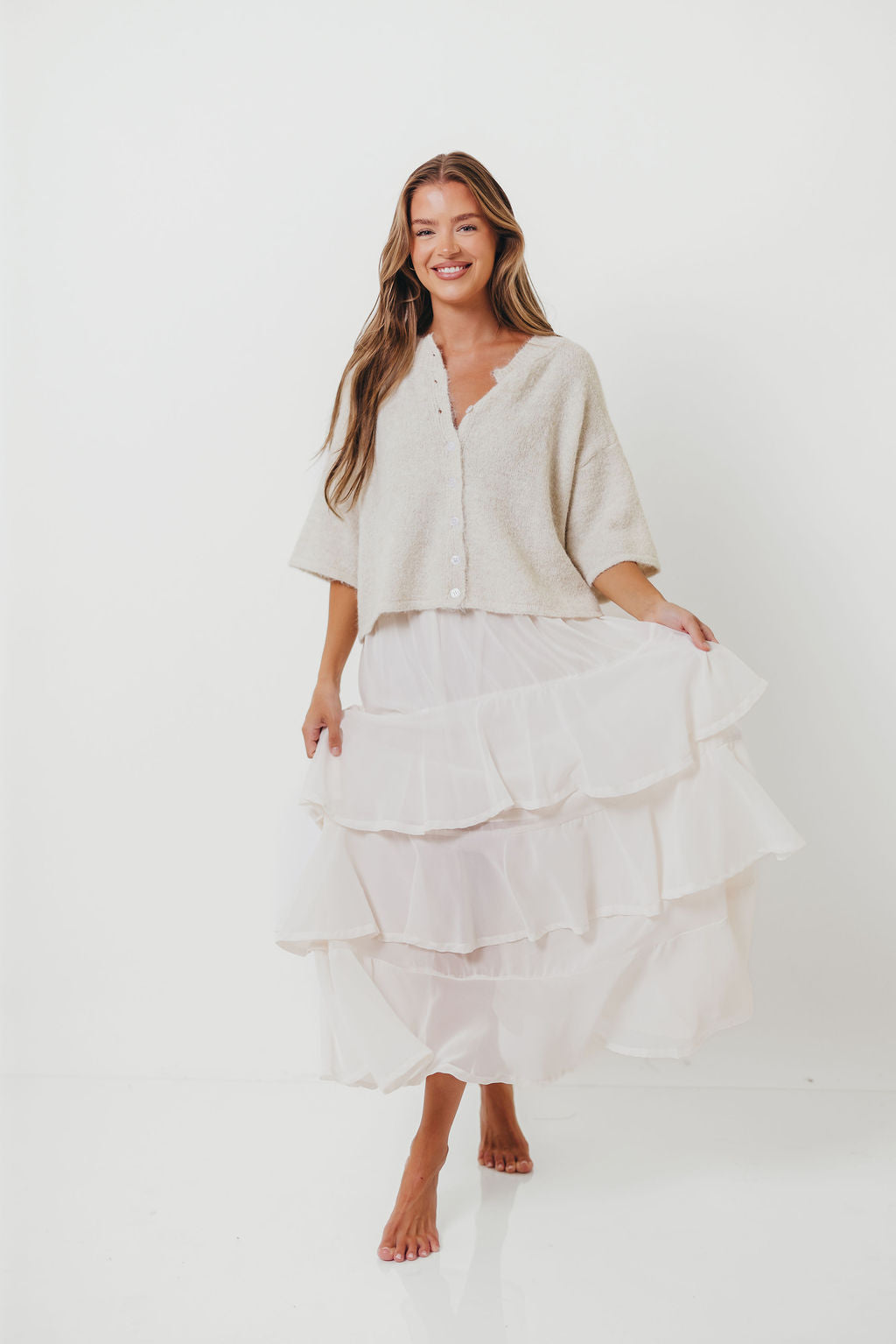 Talulah Ruffle Tiered Maxi Skirt in Ivory