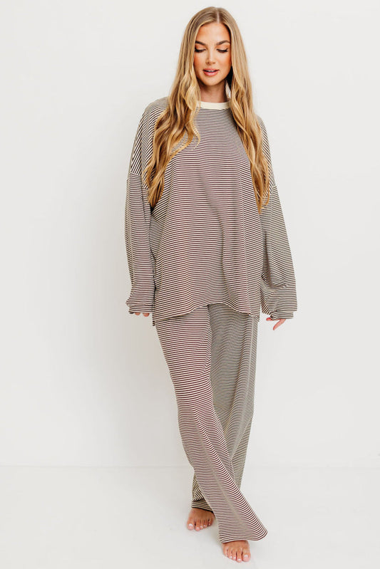 Campbell Striped Fleece Lounge Pants in Brown (Restocking in Fall)