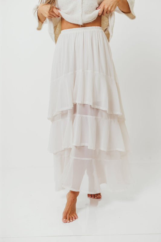 Talulah Ruffle Tiered Maxi Skirt in Ivory