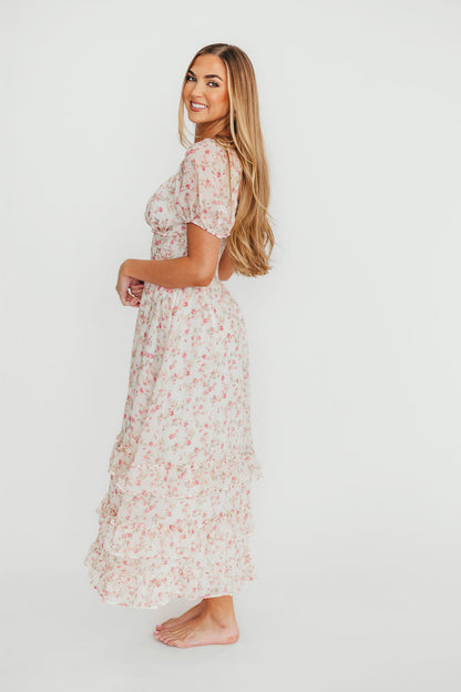 Danielle Corset Maxi Dress in White/Pink Floral