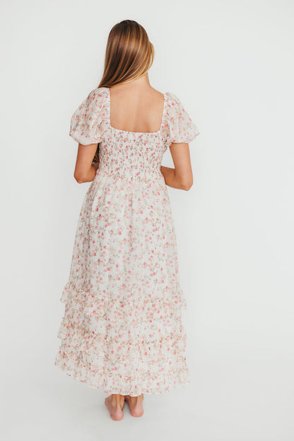 Danielle Corset Maxi Dress in White/Pink Floral