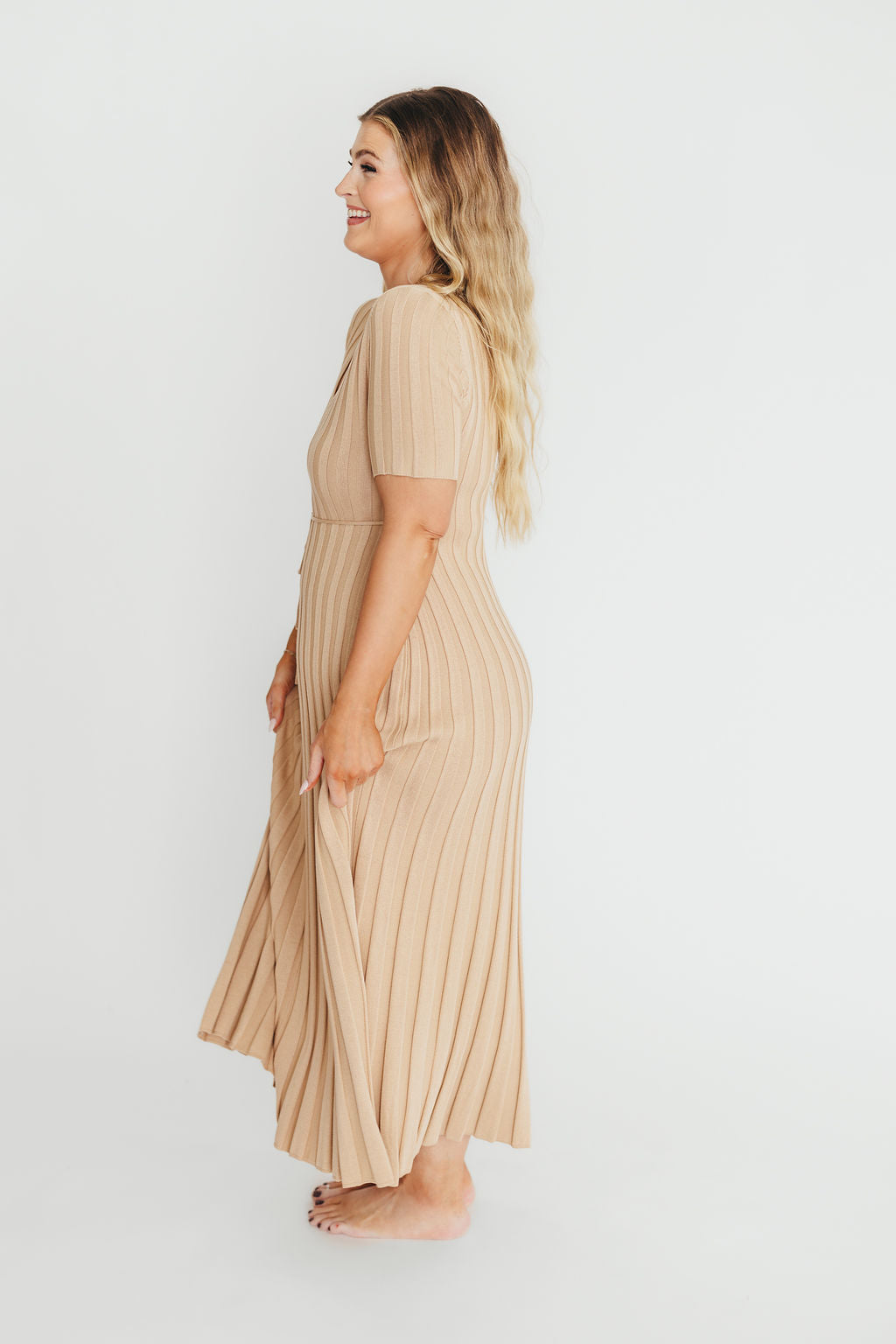 Oakley Ribbed Maxi Dress in Taupe - Bump Friendly