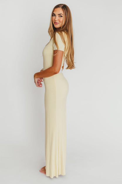 The Charlie Ribbed Maxi Dress in Butter Yellow - Bump Friendly