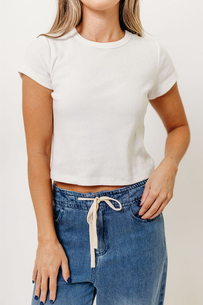 Topanga 100% Cotton Everyday Fitted Crop Tee in Off-White