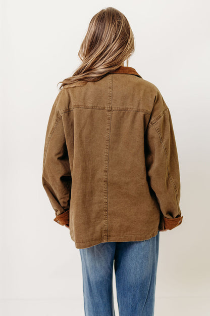 Sable 100% Cotton Field Collared Jacket in Olive Brown