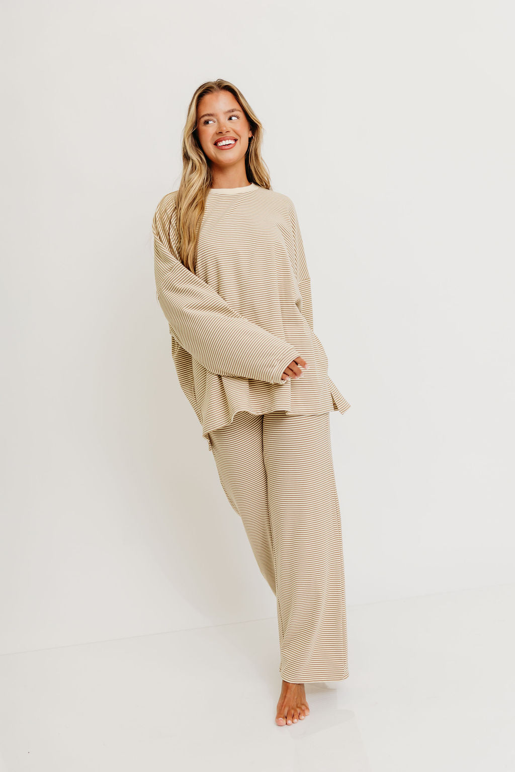 Naomi Fleece Oversized Top in Beige - Restocking in Oct