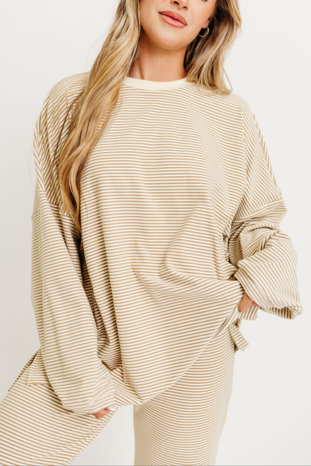 Naomi Fleece Oversized Top in Beige - Restocking in Oct