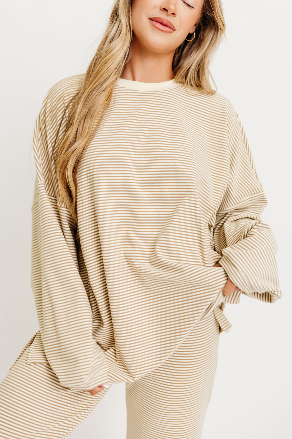 Campbell Striped Fleece Lounge Pants in Beige