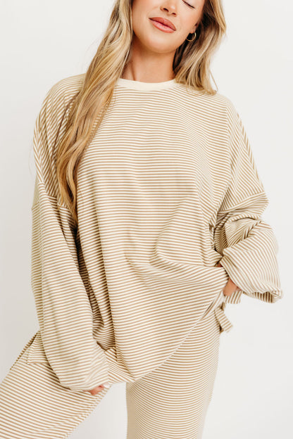 Campbell Striped Fleece Lounge Pants in Beige