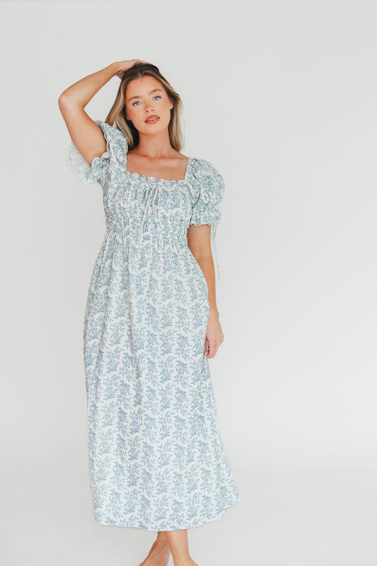 100% Cotton Savanna Steppe Dress in Blue- Bump Friendly & Inclusive Sizing
