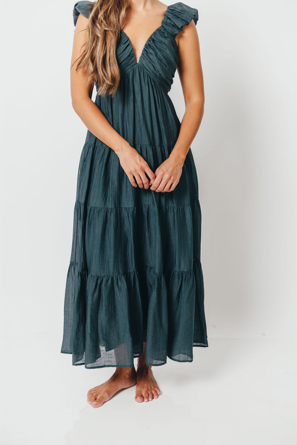 Katy Pleated Bodice Maxi Dress in Deep Teal - Bump Friendly