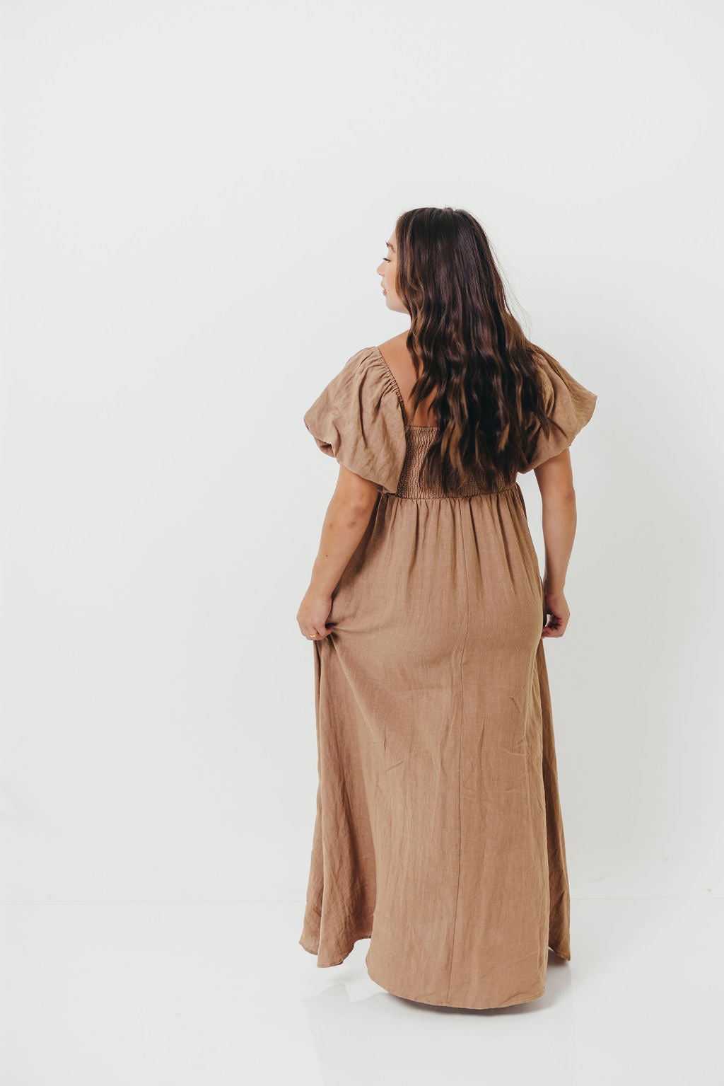 Candace Woven Linen Maxi Dress in Mocha - Bump Friendly
