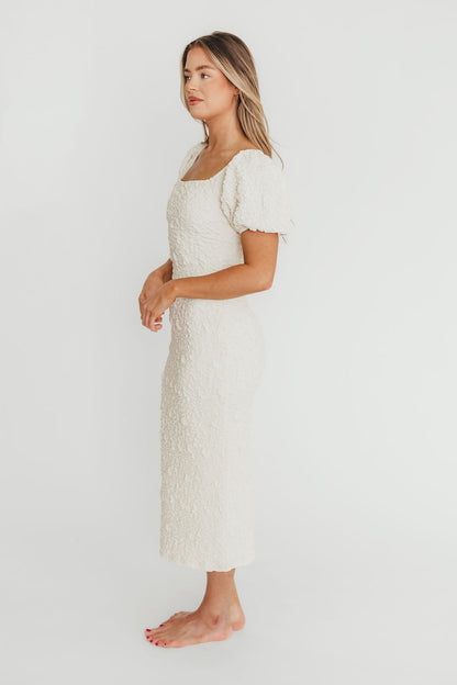 Blakeley Textured Midi Dress in Ivory - Bump Friendly & Inclusive Sizing (S-3XL)