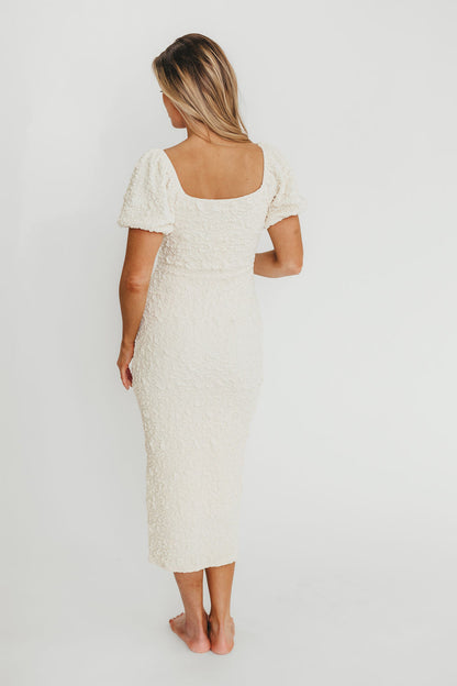 Blakeley Textured Midi Dress in Ivory - Bump Friendly & Inclusive Sizing (S-3XL)