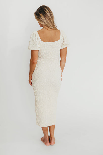 Blakeley Textured Midi Dress in Ivory - Bump Friendly & Inclusive Sizing (S-3XL)