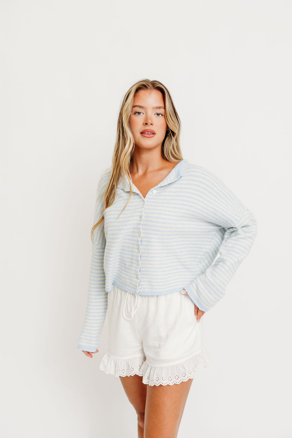 Piper Mini Stripes Cardigan in Light Blue