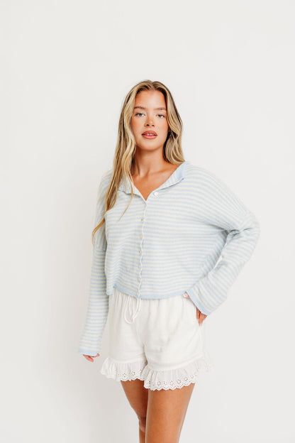 Piper Mini Stripes Cardigan in Light Blue