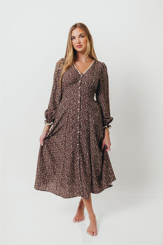 Sadie Midi Dress in Chestnut Floral