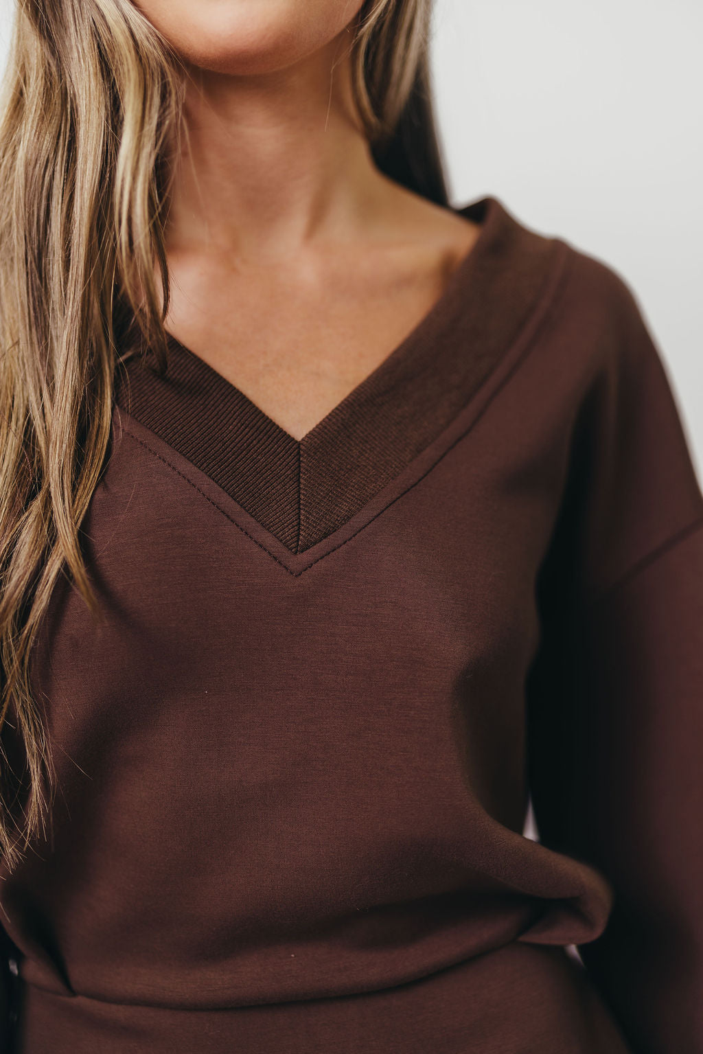 Sansa Butter Modal V-Neck Ribbed Contrast Mini Dress in Cocoa