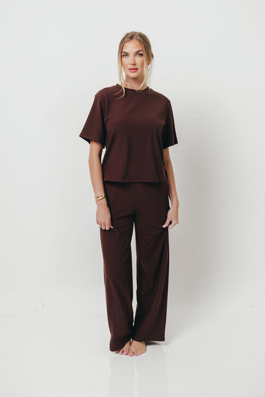 Shancie Ribbed Knit Fleece Lounge Set in Chocolate