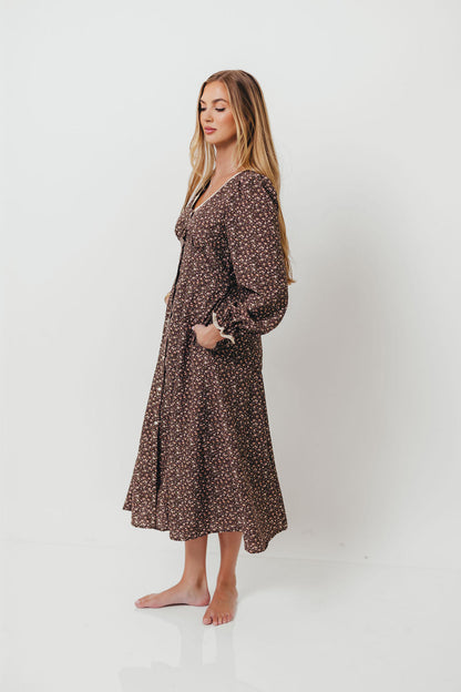 Sadie Midi Dress in Chestnut Floral