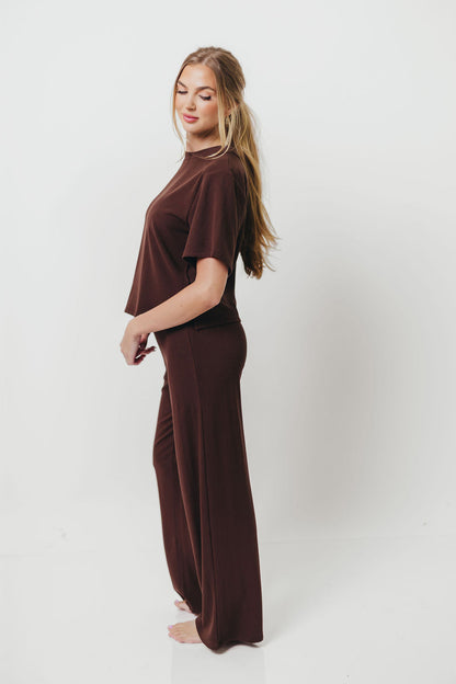 Shancie Ribbed Knit Fleece Lounge Set in Chocolate