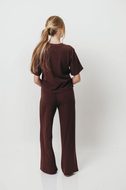 Shancie Ribbed Knit Fleece Lounge Set in Chocolate