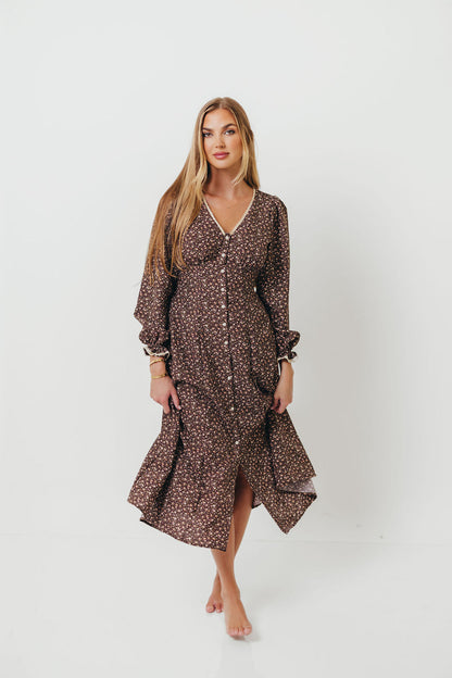 Sadie Midi Dress in Chestnut Floral