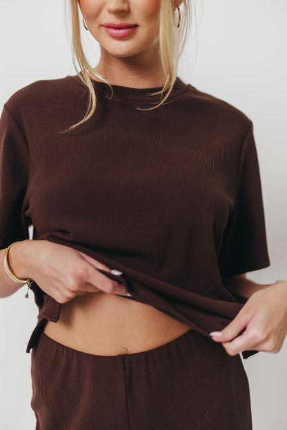 Shancie Ribbed Knit Fleece Lounge Set in Chocolate