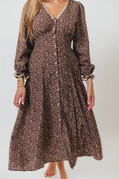 Sadie Midi Dress in Chestnut Floral