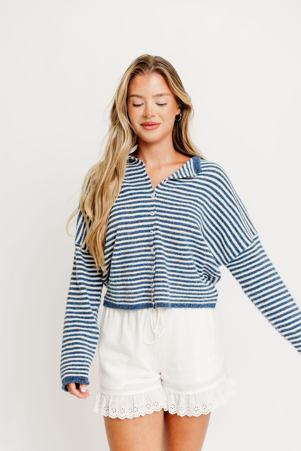 Piper Mini Stripes Cardigan in Denim