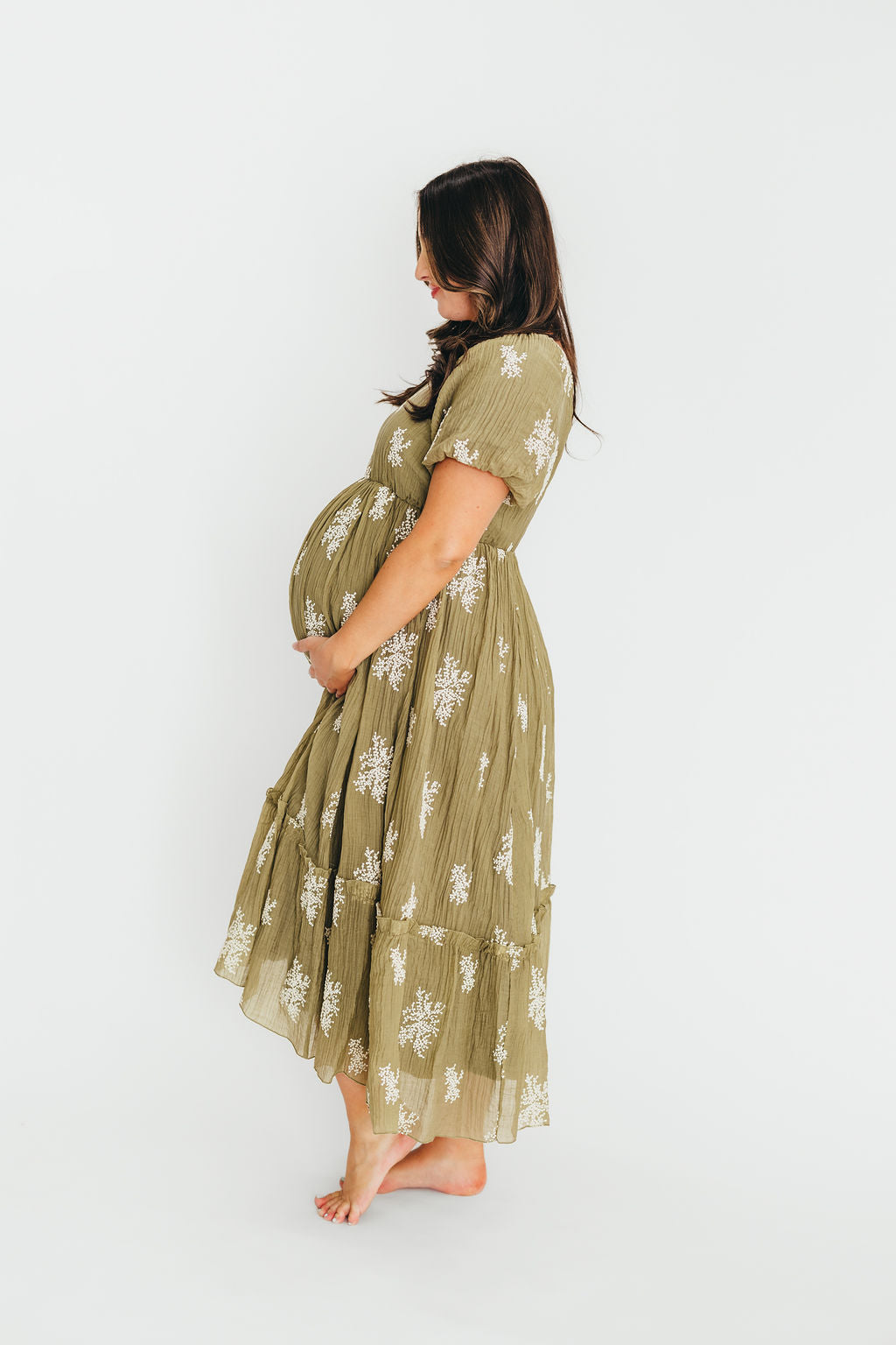 Hallie Embroidered Maxi Dress in Olive - Bump Friendly & Inclusive Sizing (S-3XL)