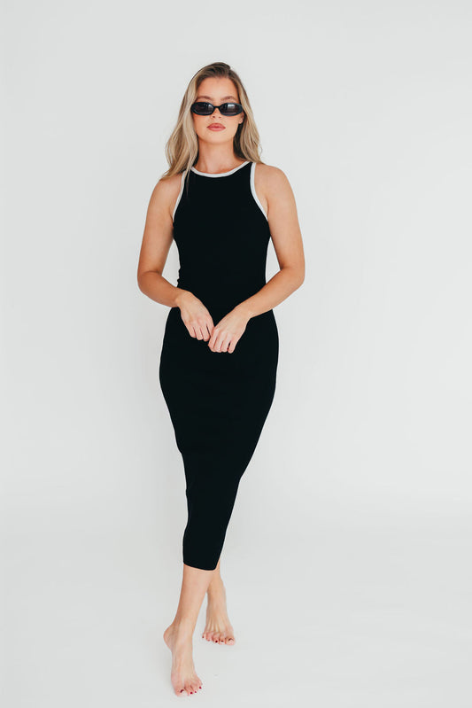 Juliana Contrast Racerback Tank Dress in Black/White