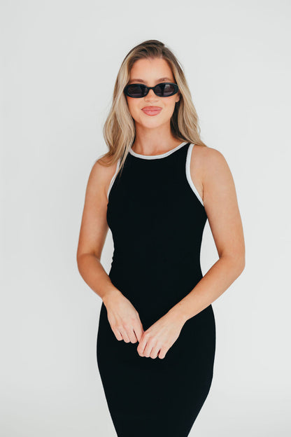 Juliana Contrast Racerback Tank Dress in Black/White
