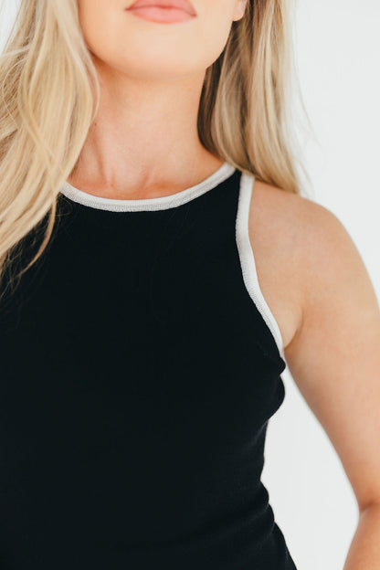 Juliana Contrast Racerback Tank Dress in Black/White