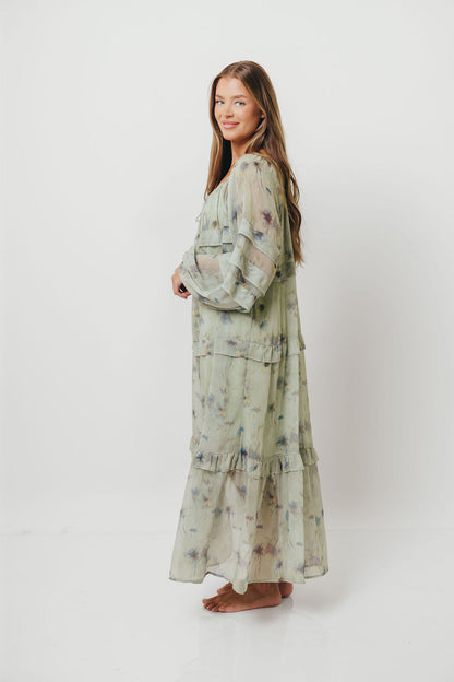 Wildwood Ruffled Maxi Dress in Sage Multi
