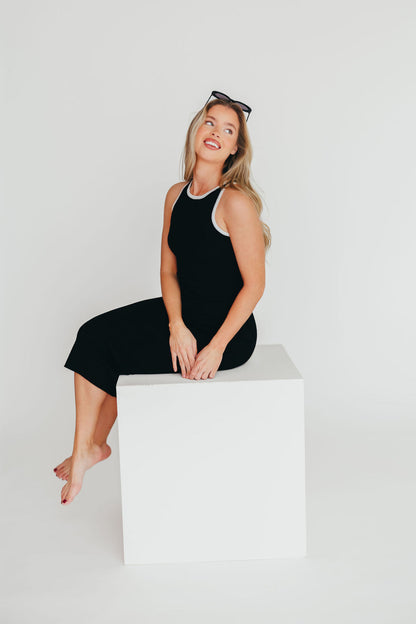 Juliana Contrast Racerback Tank Dress in Black/White