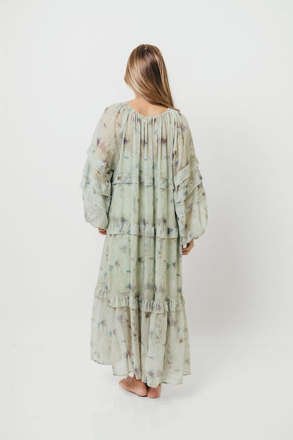 Wildwood Ruffled Maxi Dress in Sage Multi