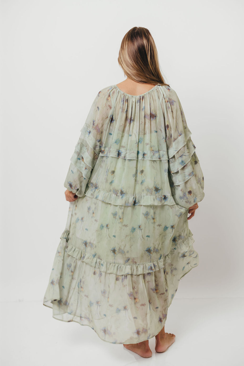 Wildwood Ruffled Maxi Dress in Sage Multi