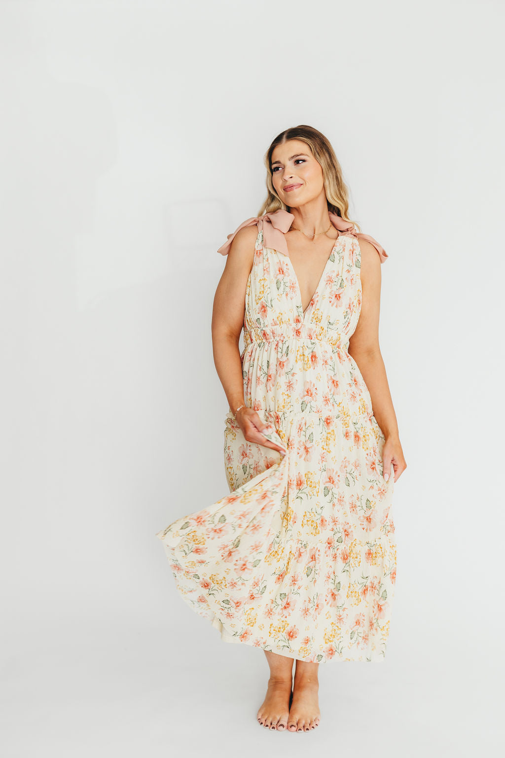 Ambrose Maxi Dress in Cream/Coral Floral