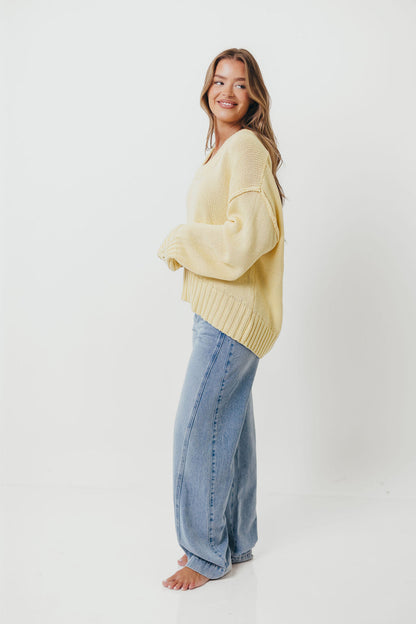 Lola 100% Cotton Scoop Neck Drop Shoulder Knit Sweater in Lemon
