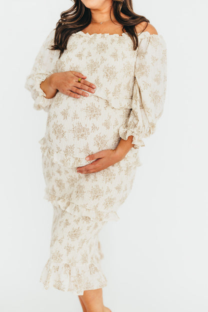 The Chloe Midi Dress in Brown - Bump Friendly