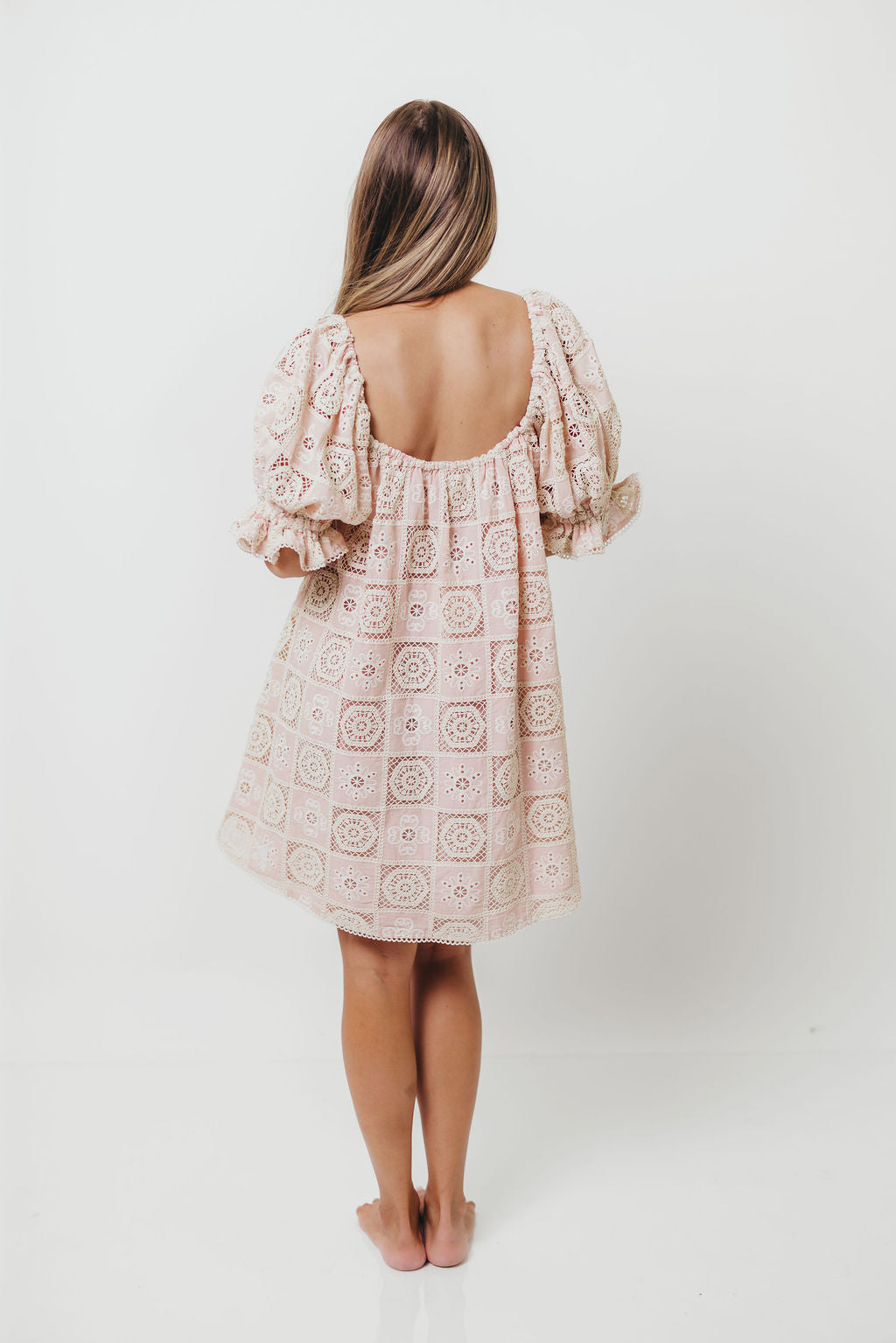 Georgette 100% Cotton Embroidered Mini Dress in Pink