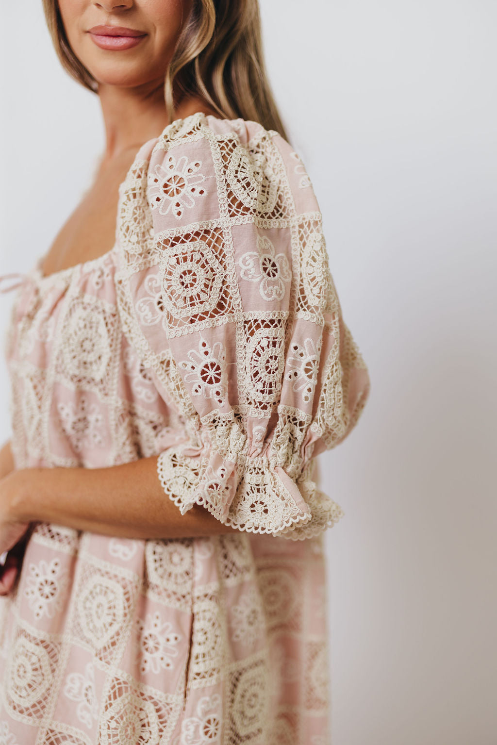 Georgette 100% Cotton Embroidered Mini Dress in Pink