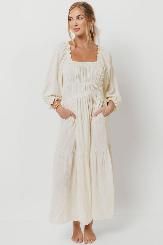 Dawn 100% Cotton Gauze Midi Dress in Soy