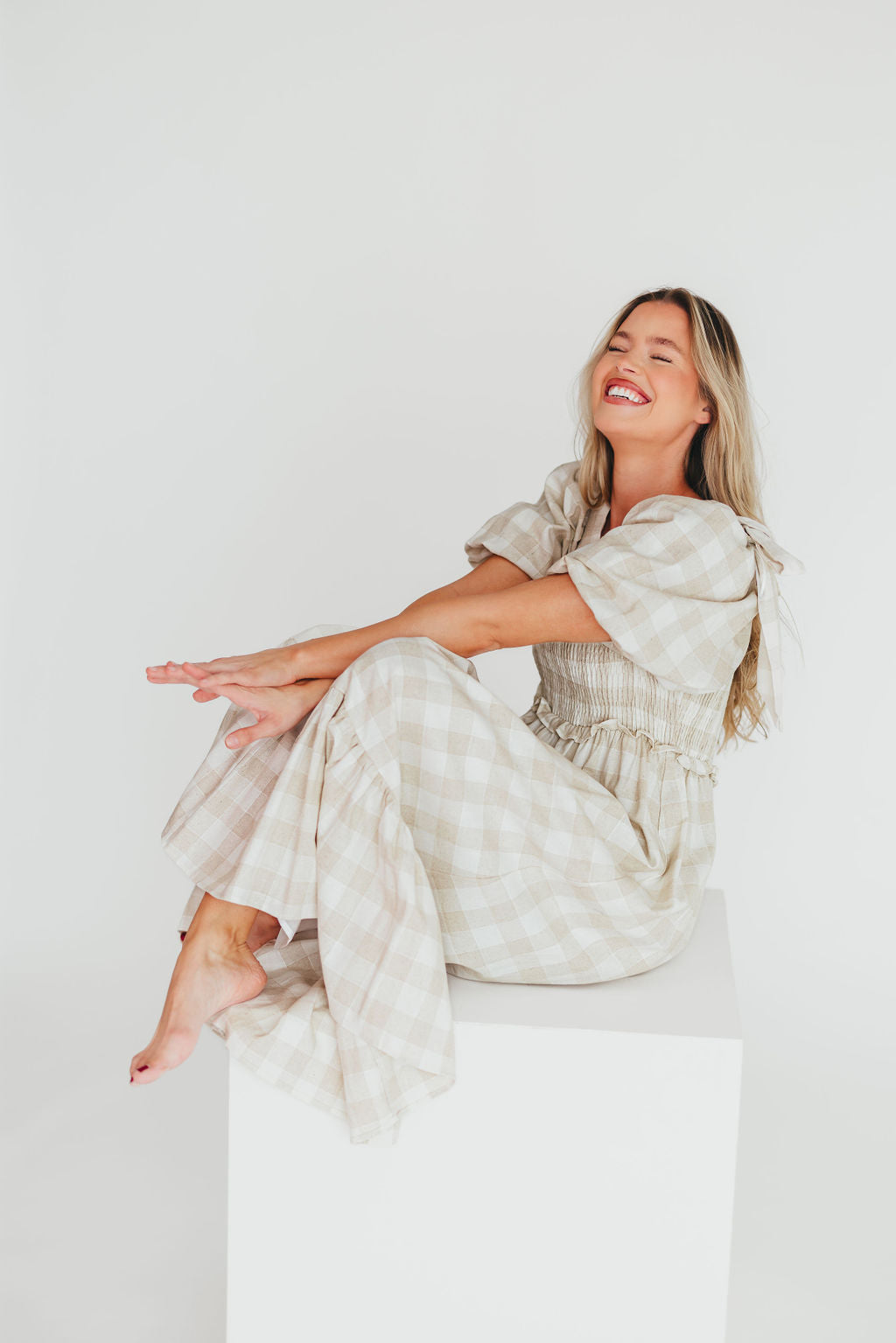 Addyson Elena Maxi Dress in Natural Multi - Cotton/Linen Blend - Bump Friendly & Inclusive Sizing - Restocking end of Sept