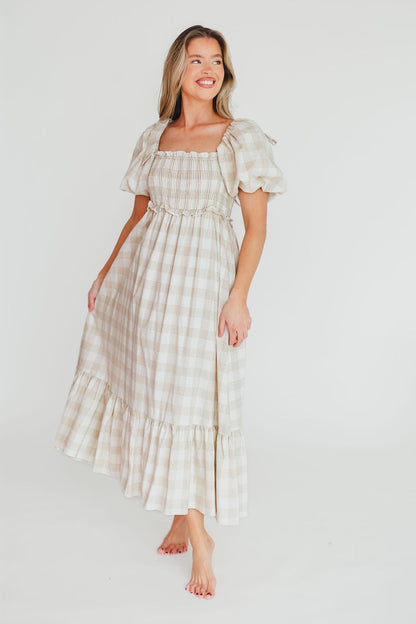 Addyson Elena Maxi Dress in Natural Multi - Cotton/Linen Blend - Bump Friendly & Inclusive Sizing - Restocking end of Sept