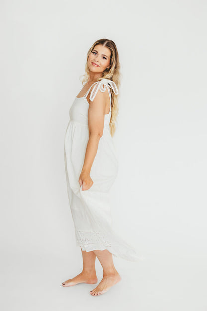 Palmer Asymmetrical Hem Midi Dress in White