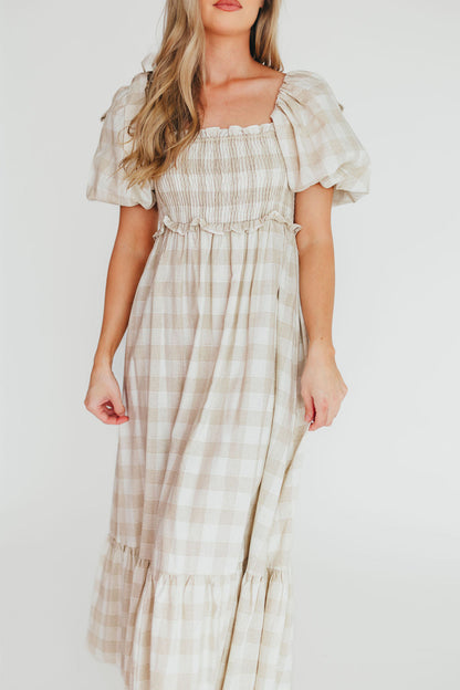 Addyson Elena Maxi Dress in Natural Multi - Cotton/Linen Blend - Bump Friendly & Inclusive Sizing - Restocking end of Sept